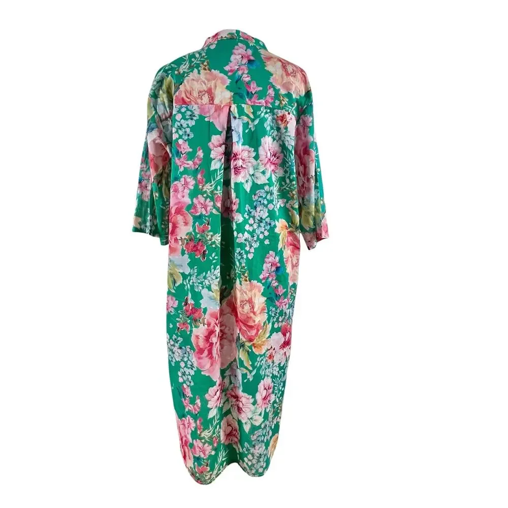 Nota Bene Italy Made Floral Tunic Shirtdress OSFM M/L Resort Coastal Luxe Cotton - Picture 2 of 16